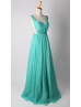 Turquoise Ruched Chiffon Sexy Backless Bridesmaid Dress